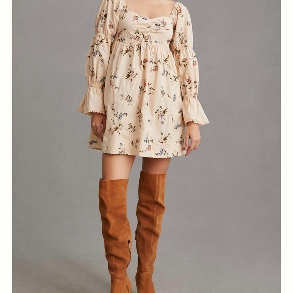 Anthropologie Dresses & Skirts - Anthropologie embroidered long sleeve mini floral peasant baby doll dress XS‎